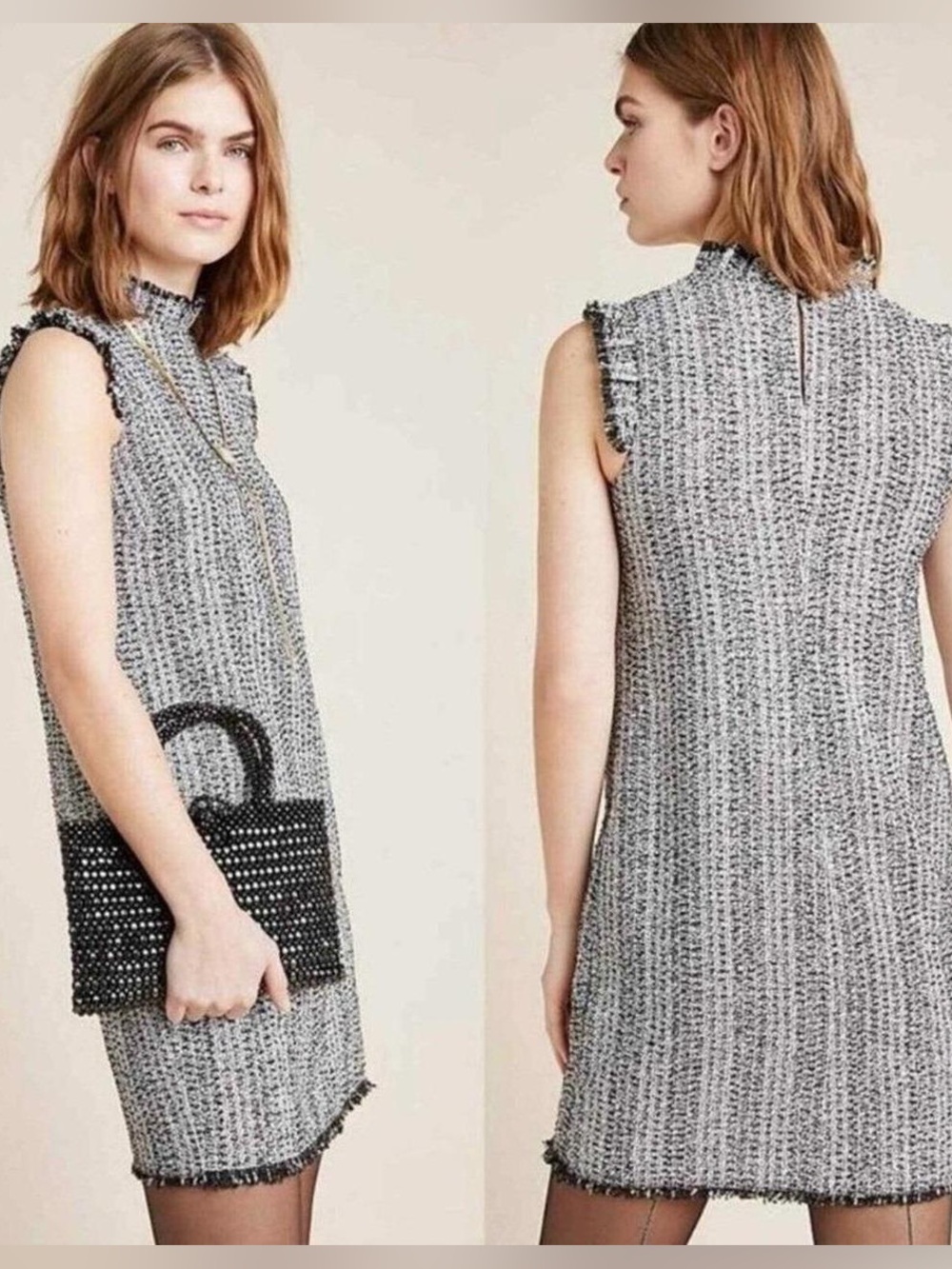 Anthropologie Sleeveless Tweed Shift Dress in Black & White